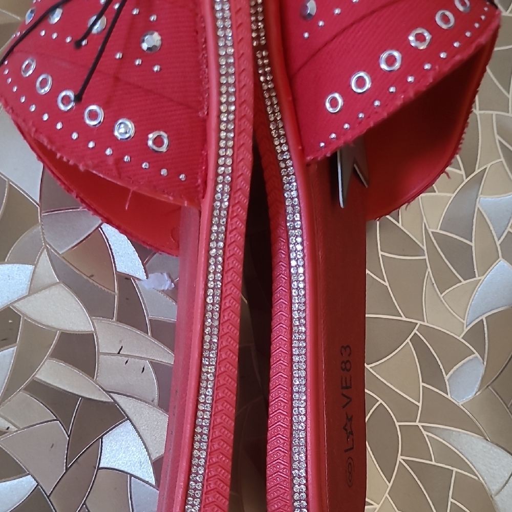 Red Rhinestone Slide Sandals - Picture 5 of 8